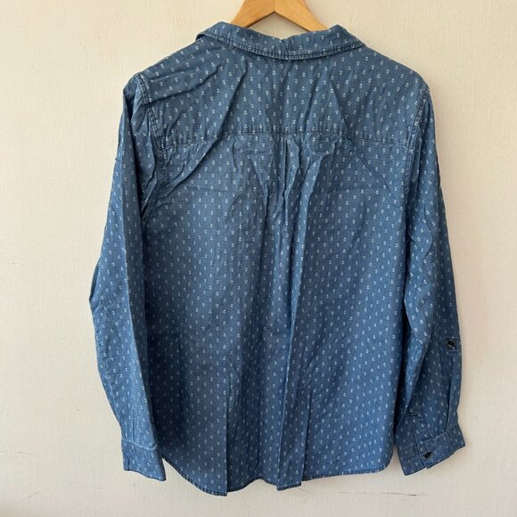 Christopher & Banks Popover Denim Blouse Womens XL Collared Anchors Nautical - Picture 5 of 5
